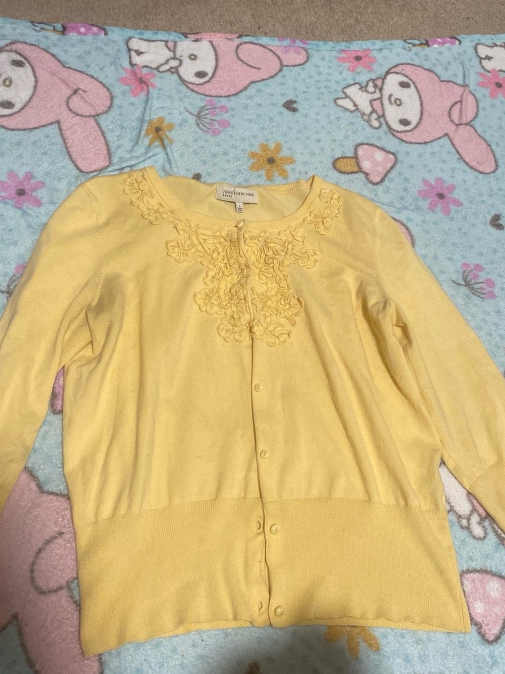 Jones New York Yellow Ruffle-Front Cardigan Sweater
